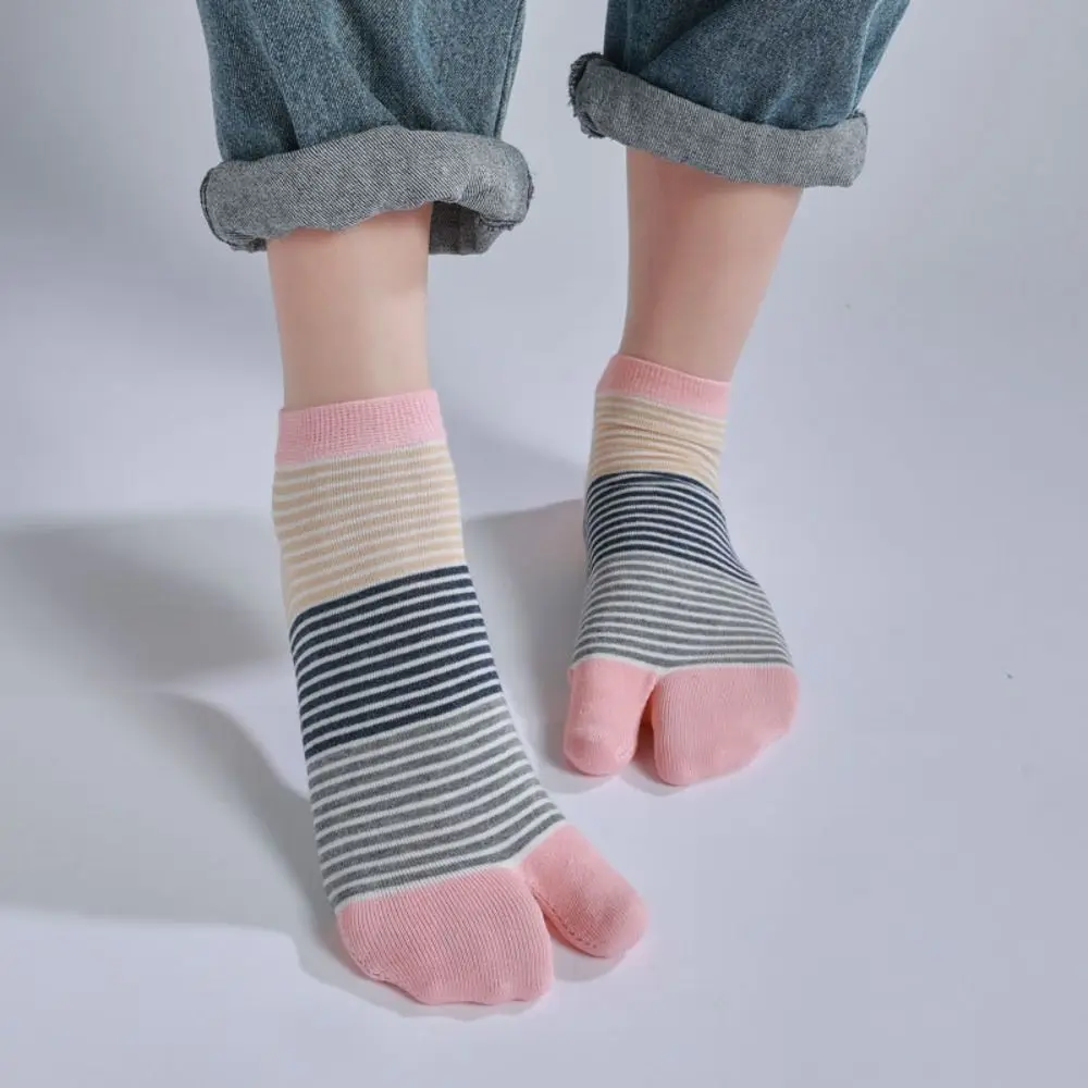 3 pares de calcetines de tubo a rayas con dos dedos, calcetines transpirables con absorción de sudor, calcetines cortos hasta la pantorrilla, medias antideslizantes, calcetines separadores de dedos, zapatillas
