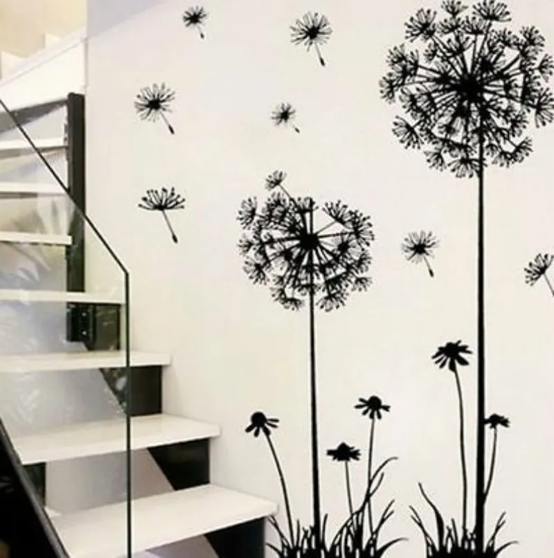 Hot Black Dandelion Sitting Room Bedroom Wall Stickers Household Adornment Decor. Decals Mural Art Poster on The Wall