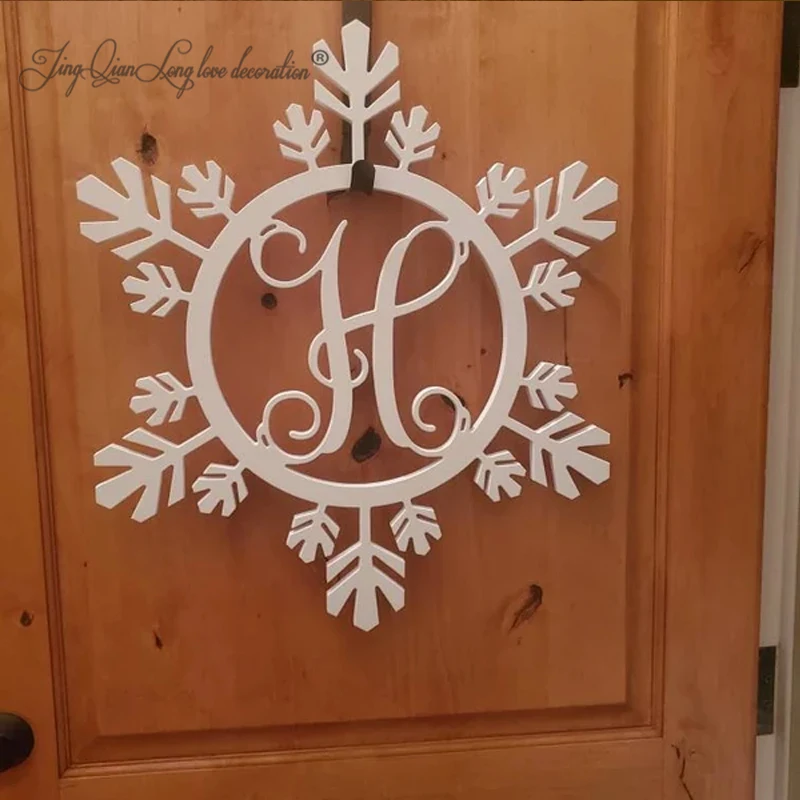 

Custom Snowflake Monogram- Holiday Wooden Monogram Letters - Interlocking Script, Door Hanger Wreath- Christmas, winter holiday