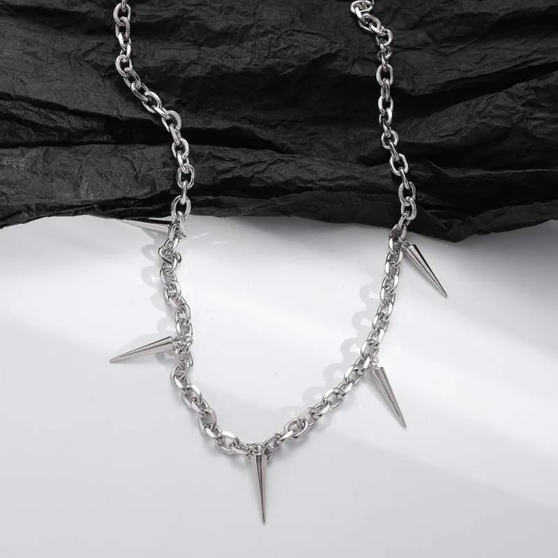 Punk Hip Hop Metal Rivet Pointed Choker Necklace for Women Men