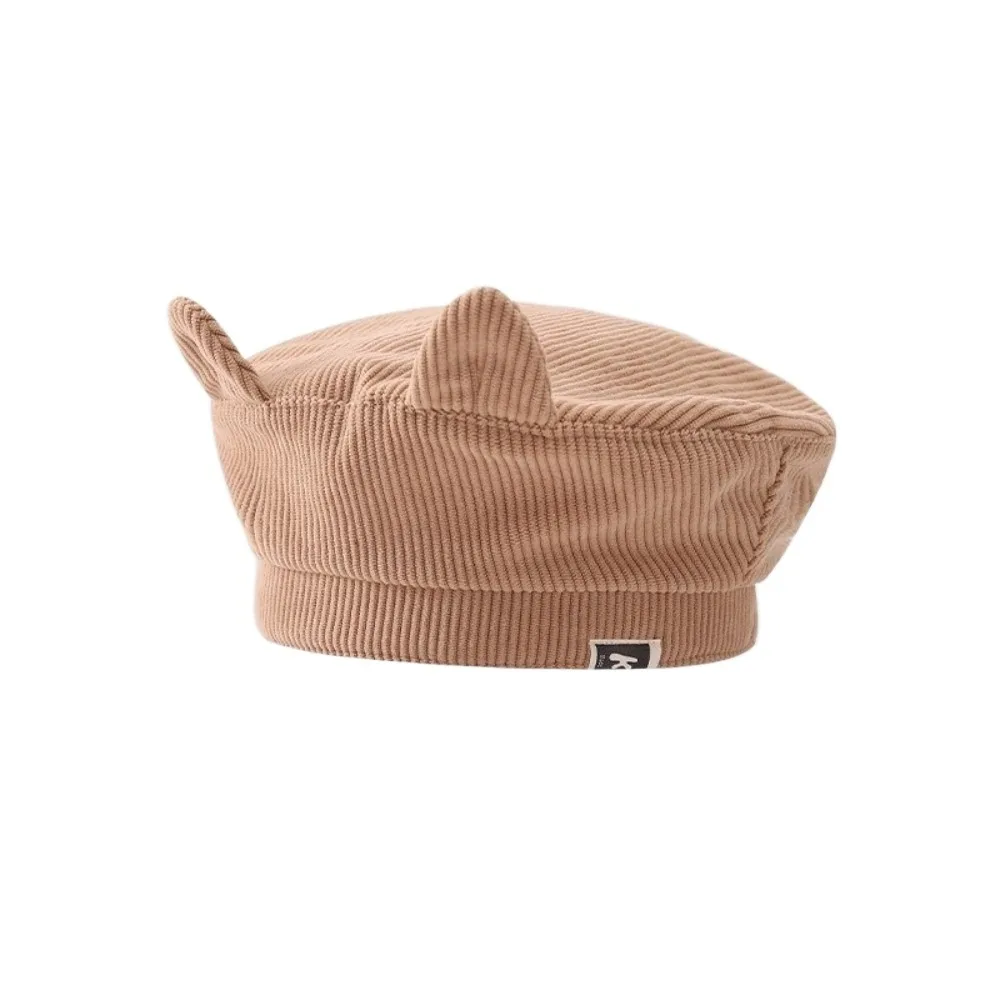 

Fashion Cute Baby Corduroy Beret Flat Top Korean Cat Ear Beret Boy Girl Sweet Duck Tongue Cap Kids