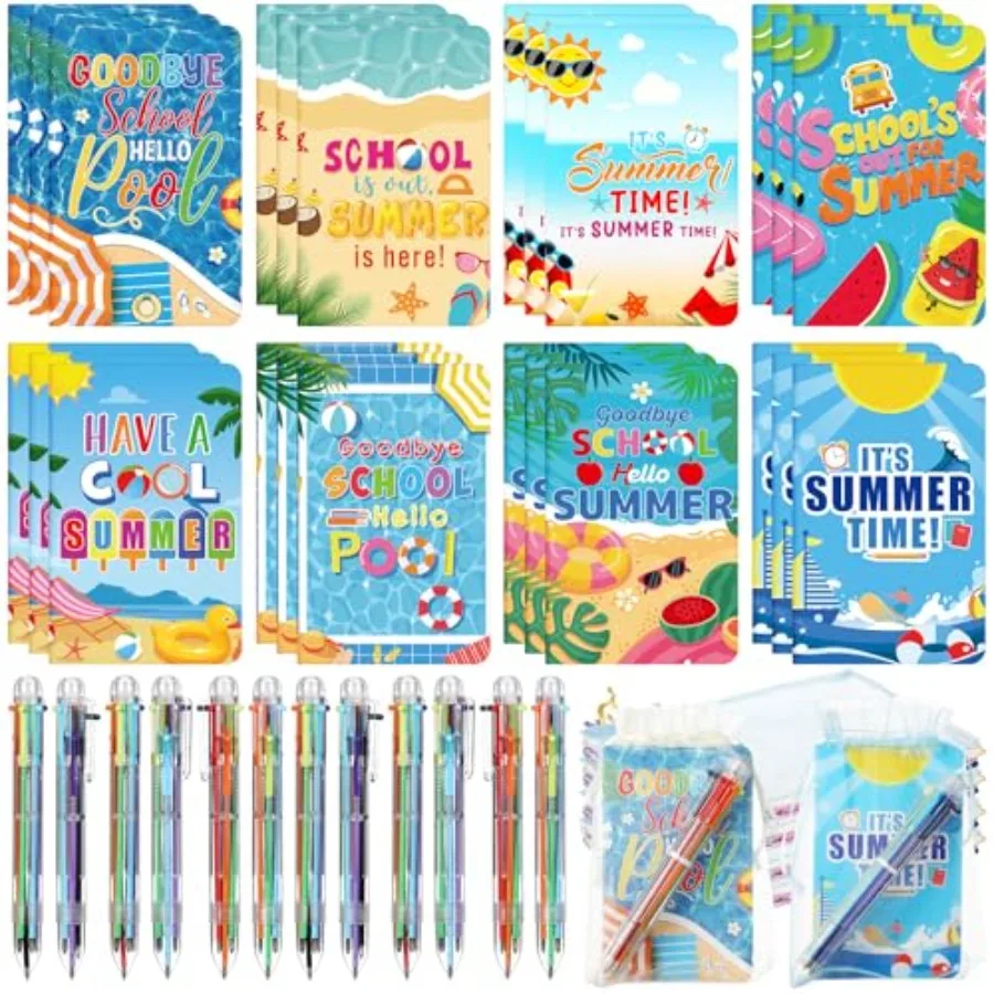 72 Pcs End of Year Gifts from Teacher Bulk, End of School Year Gift, 24 Mini Notebooks and 24 Retractable 6 in 1 Multicolor Bal