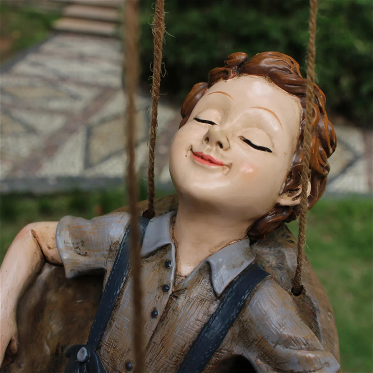 1pc Swing Boy Statue, Leisurely Atmosphere Garden Accessories, Resin Sculpture Ornament For Home Office Desktop Living Room Book