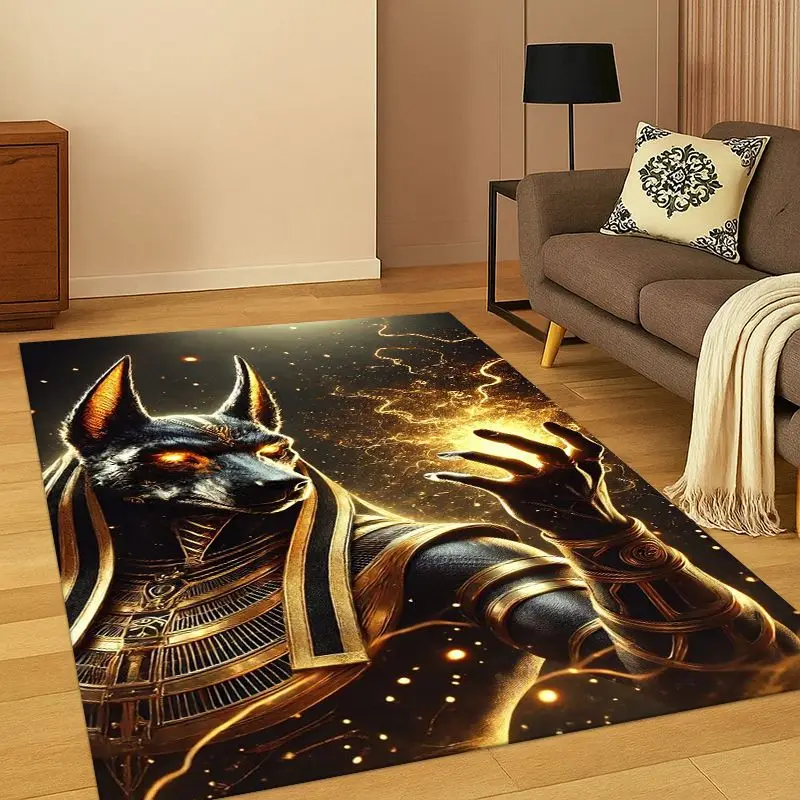 Ancient Egypt Death Anubis Pharaoh Cartoon Carpet Rug for Bedroom Living Room Sofa Playroom Doormat Home Decor,Area Rug Non-slip