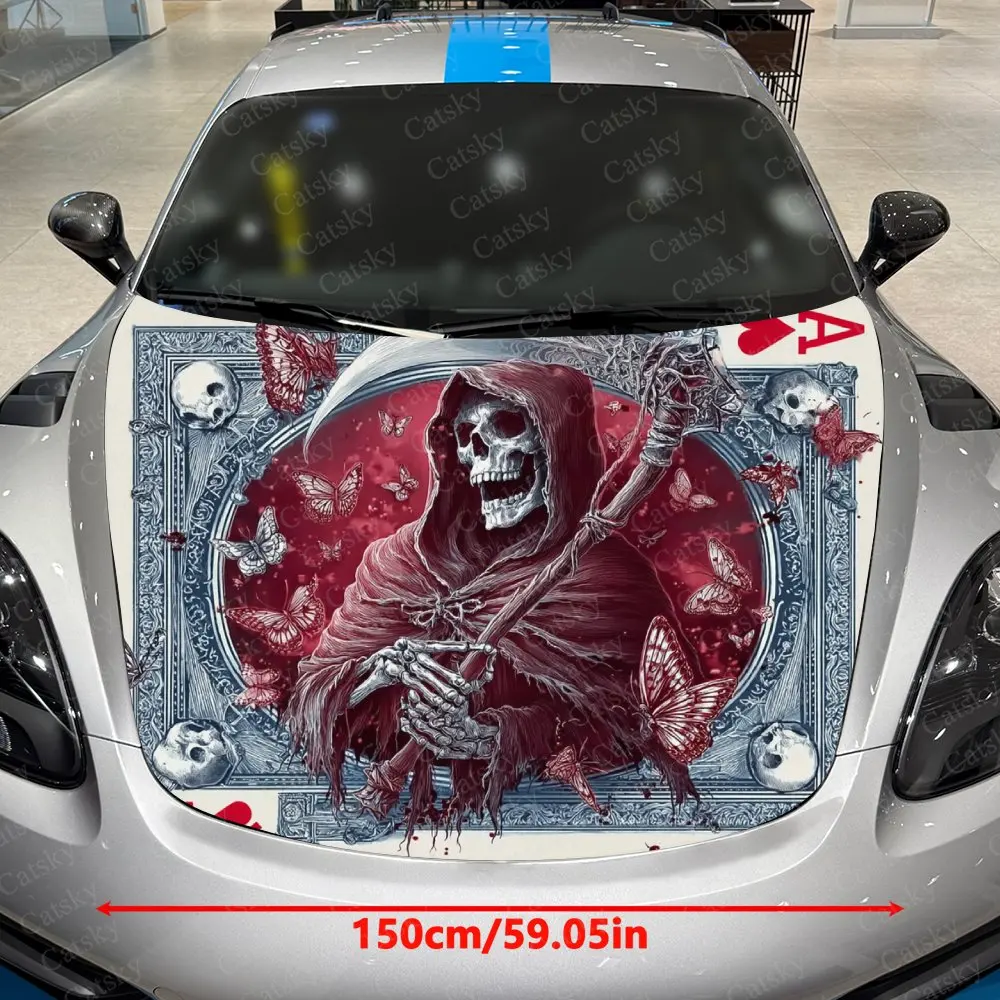 Poker Reaper Car Hood Decorative Stickers. It Enhances The Aesthetic Of The Vehicle And Can Be Easily Applied To Metal Surfaces.