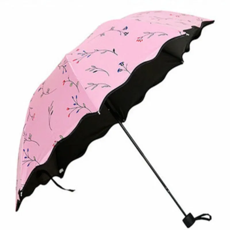 Beautiful Flowers Umbrella Fashion Glitter Color Changing Women Umbrellas Blossom Girl Sun Parasol Gift