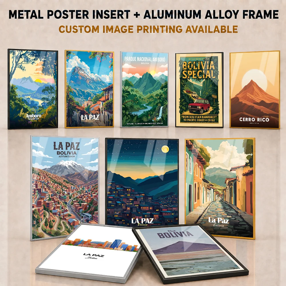 Bolivia Framed Aluminum Metal Poster Customized Minimalist Cartographic Design Wall Art For Home Office Or Study Traveler Gift