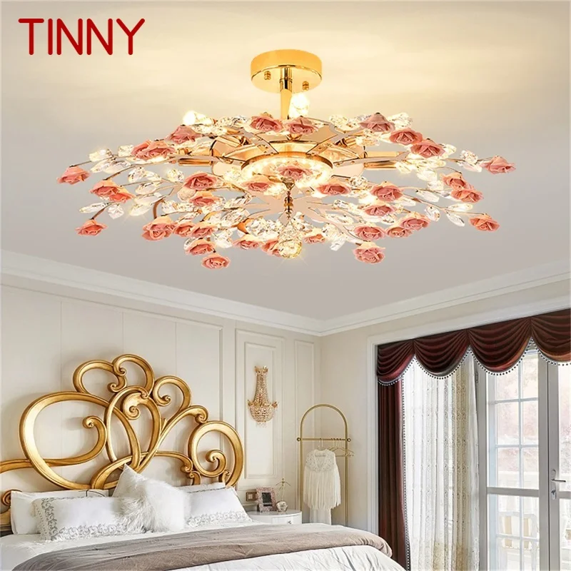 

TINNY Creative Chandeliers Light Crystal Pendant Lamp Red Flower Branch Home LED Fixture for Living Dining Room