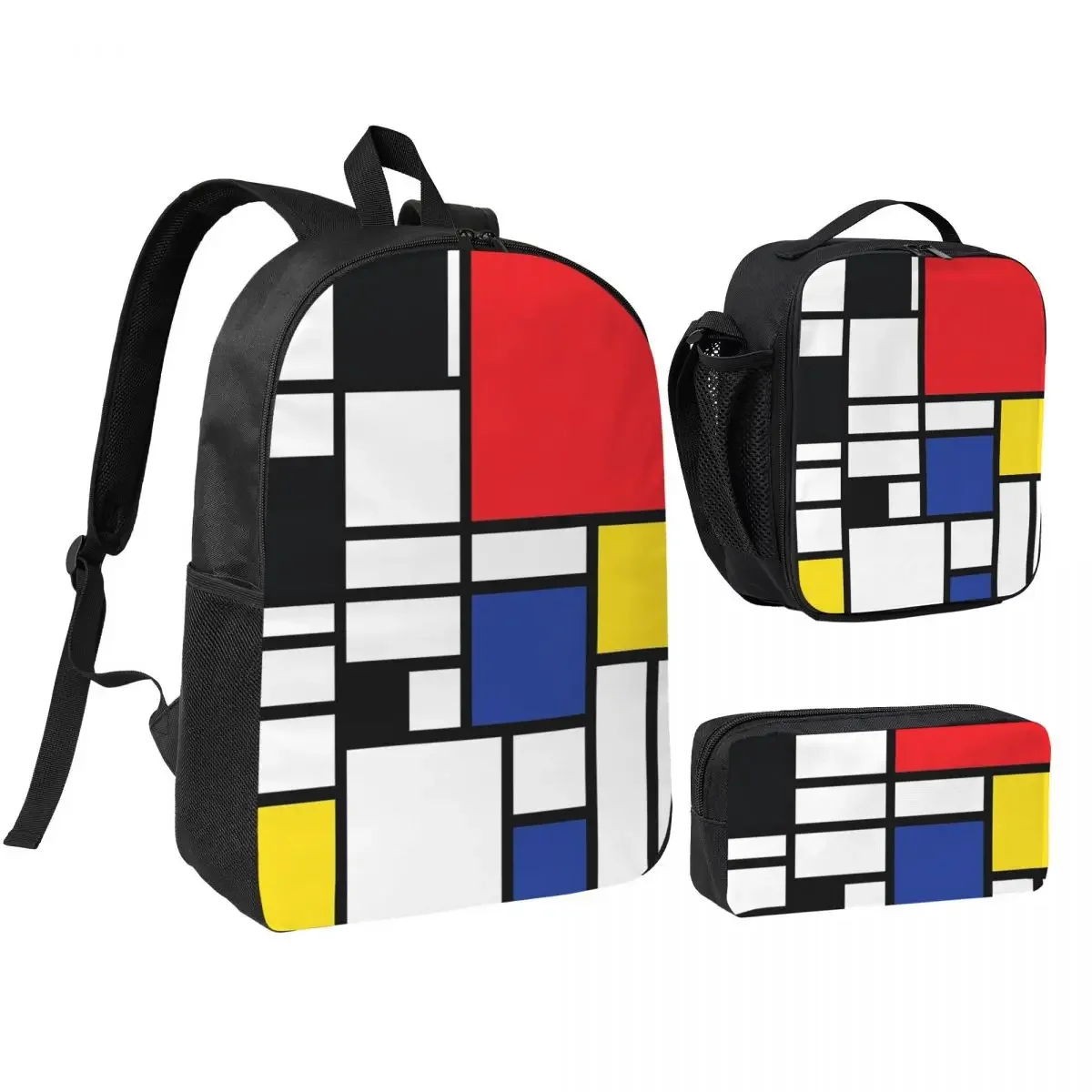 Piet Mondrian De Stijl Backpack Student Boys Girls BookBag School Bag Laptop Shoulder Bags 3ps Insulated Lunch Bag Pencil Case