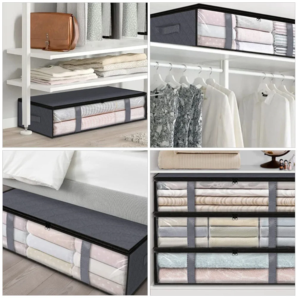 

Large Capacity Under Bed Storage Bag Transparent Lid Clothes Quilt Organizer Foldable Non-Woven Fabric Pvc Reinforced