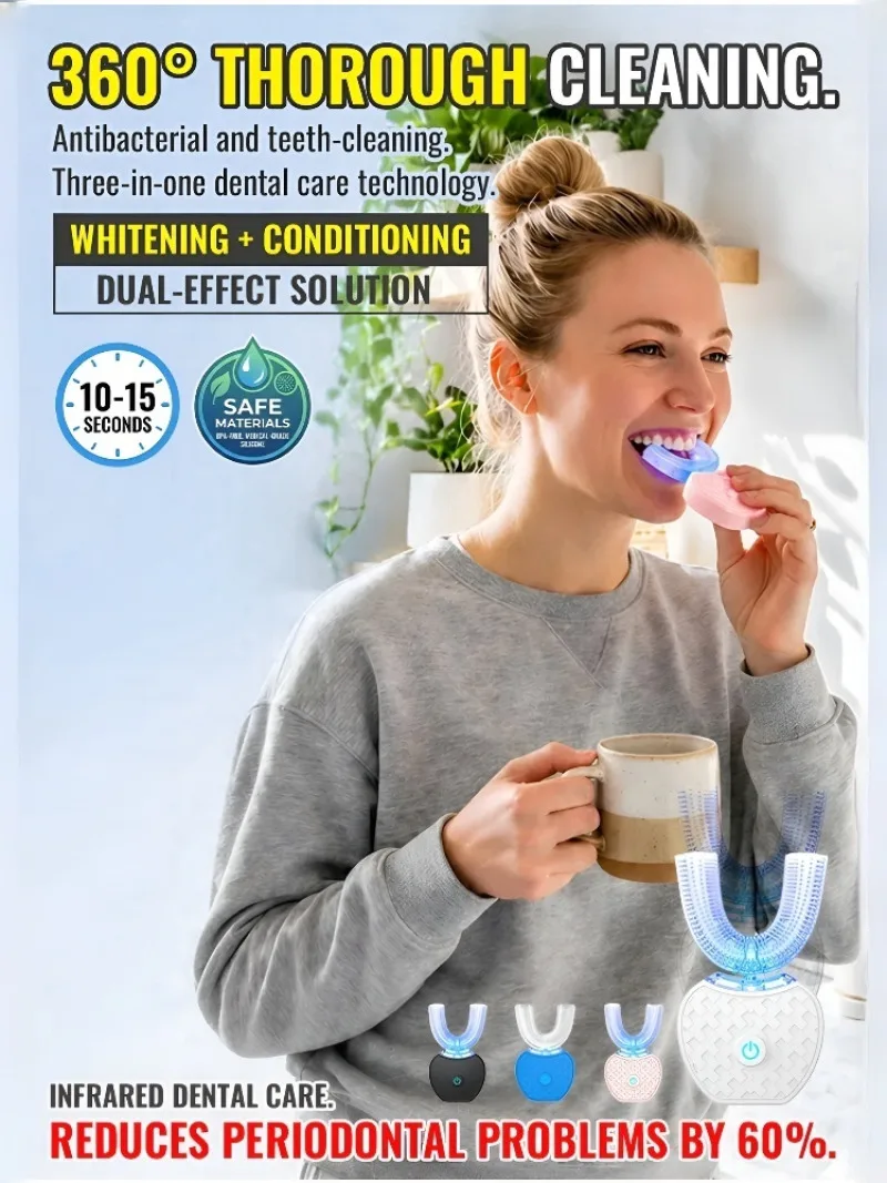 U Shaped Electric Toothbrush Rechargeable Household Oral Teeth Cleaning Device Teeth Whitening for Adult Daily Mouth Care