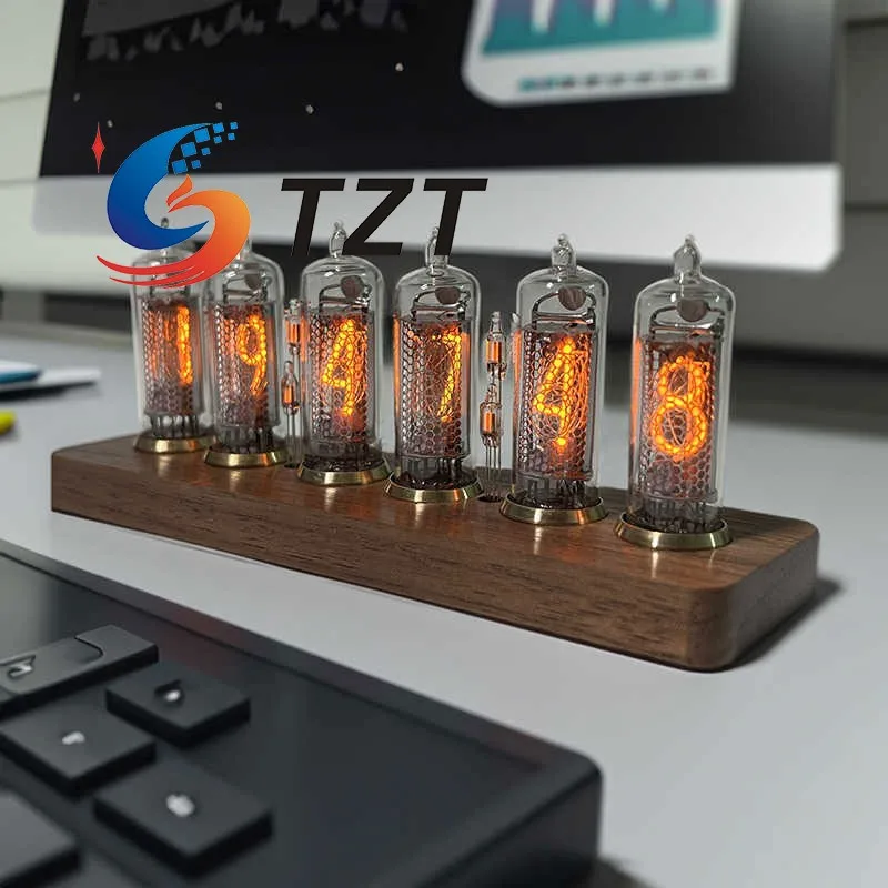 TZT IN16 Black Walnut Glow Tube Clock Retro Steam Punks Nixie Tube Clock Support APP Control for USSR IN-16