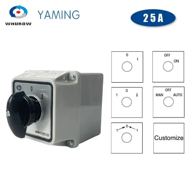 

Yaming Electric LW26-25/1M Changeover Rotary Cam Gear Switch 25A One Pole With Waterproof Enclosure YMW26 LW28