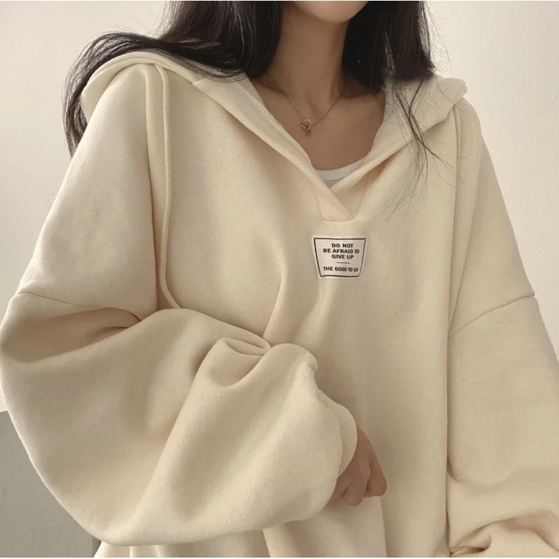 Winter new patch loose niche loose Korean version of online celebrity student couple hooded sweater girl.