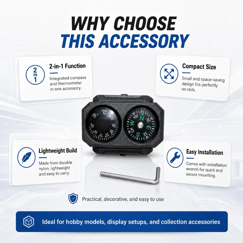 Rail‑Mount Nylon Compass Thermometer Ornament Universal 20‑22MM Hobby Model Decoration with Hex Key
