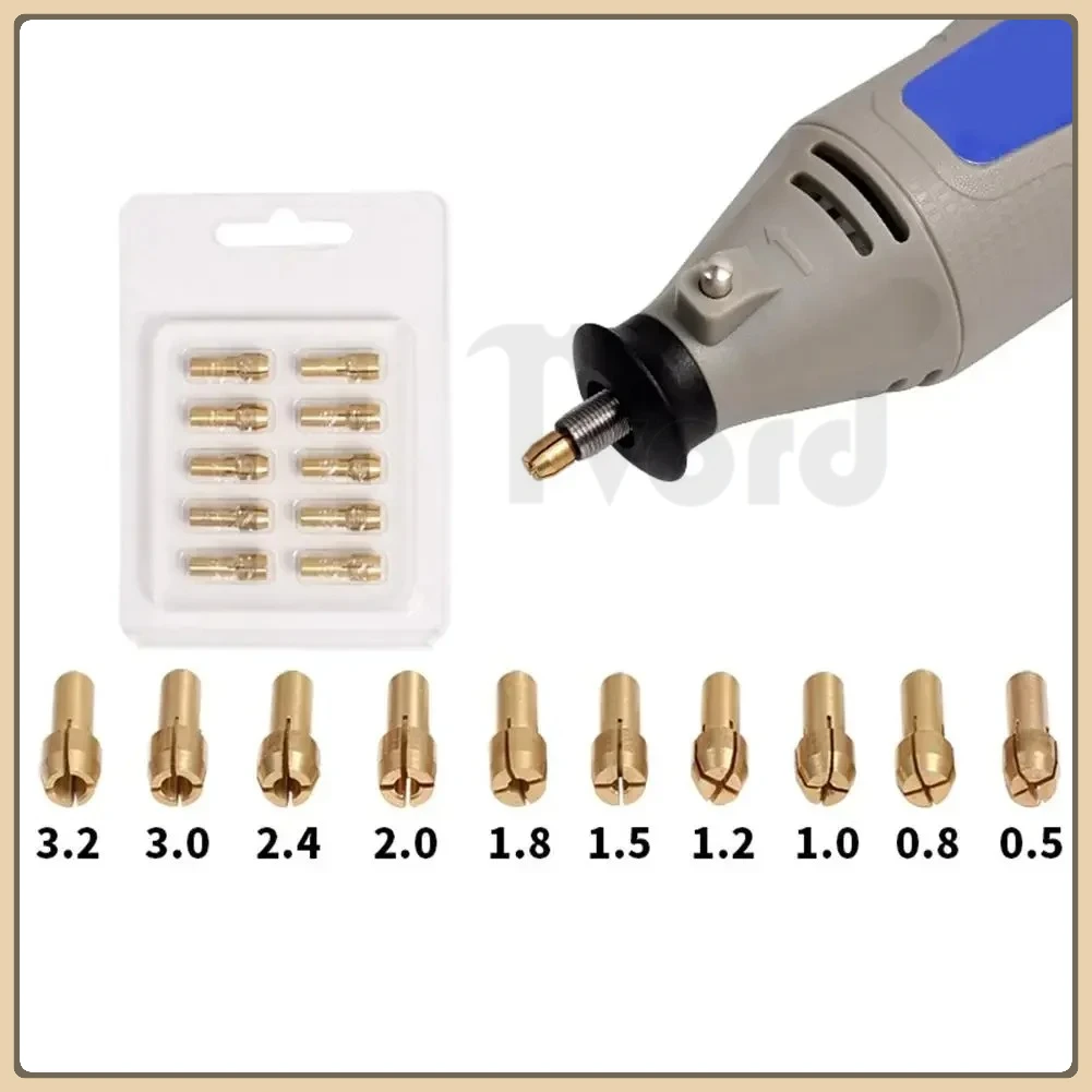 10Pcs/set Drill Chucks Adapter 0.5mm-3.2mm Mini Drill Chucks For Dremel Chuck Adapter Micro Collet Brass For Power Rotary Tool