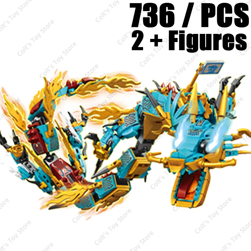 2024 Creative Blocks Ninja Series Mecha Dragon Black Dragon Classic Anime Fiery Dragon Model Building Blocks Bricks Kid Toy Gift