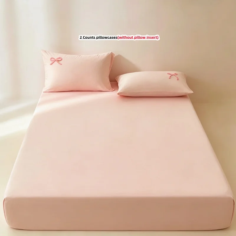 3Pcs Fitted Bed Sheet With Elastic Band Anti-slip Adjustable Mattress Cover ruffles Pillowcase without pillow core