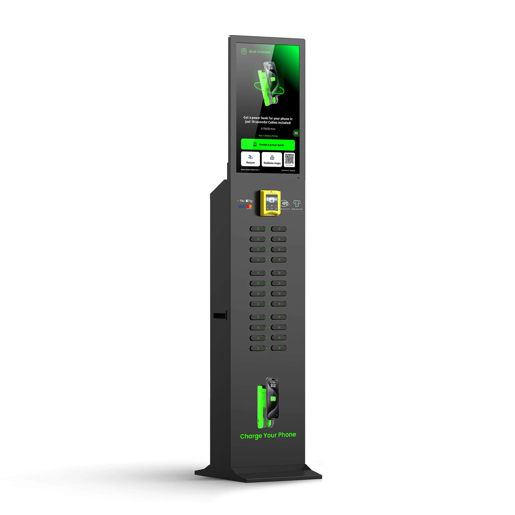 24 card slot touch screen POS paid sharing fireproof ABS + metal 160 watt power supply bank station mobile phone charging