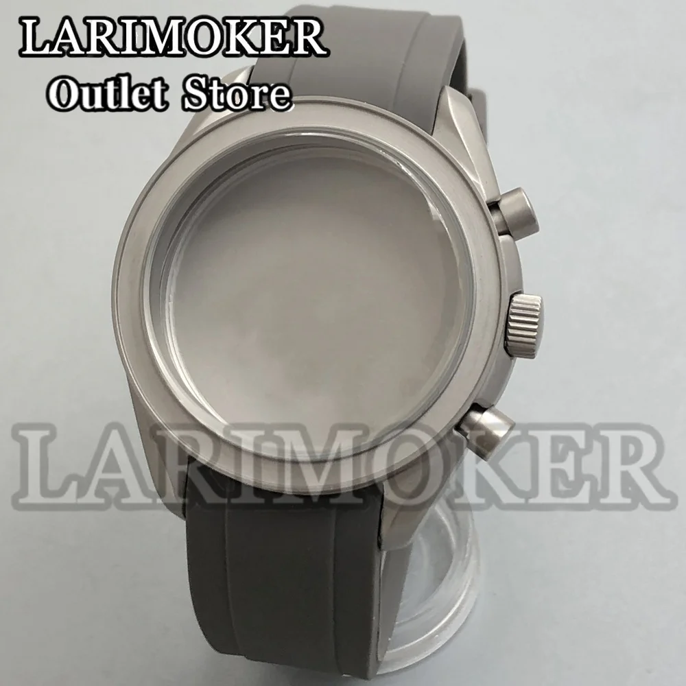 LARIMOKER 40mm Silver Titanium Watch Case Grey Rubber Strap Domed Sapphire Glass fit VK63 VK64 movement Watch Accessories