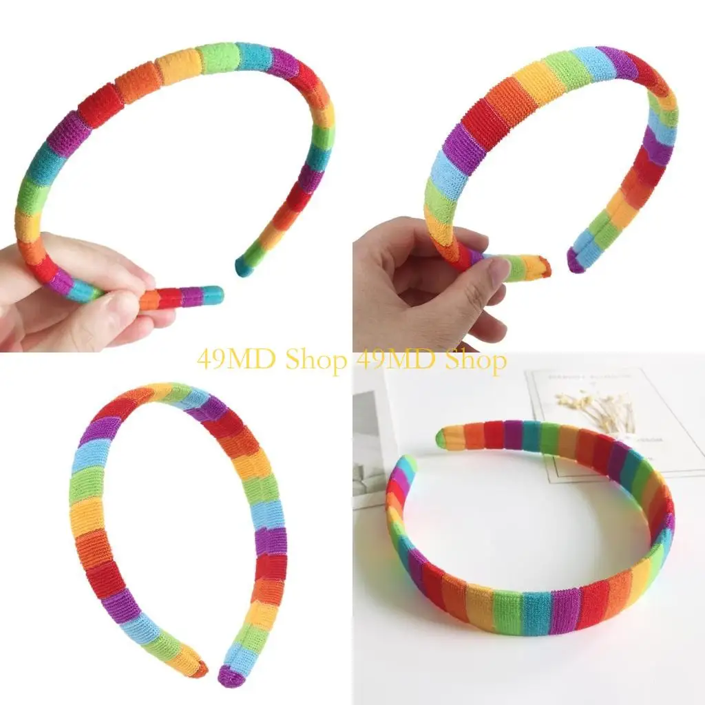 

49MD Женщины Осень Зимняя плюшевая повязка радуга красочная полосатая эластичная упруга