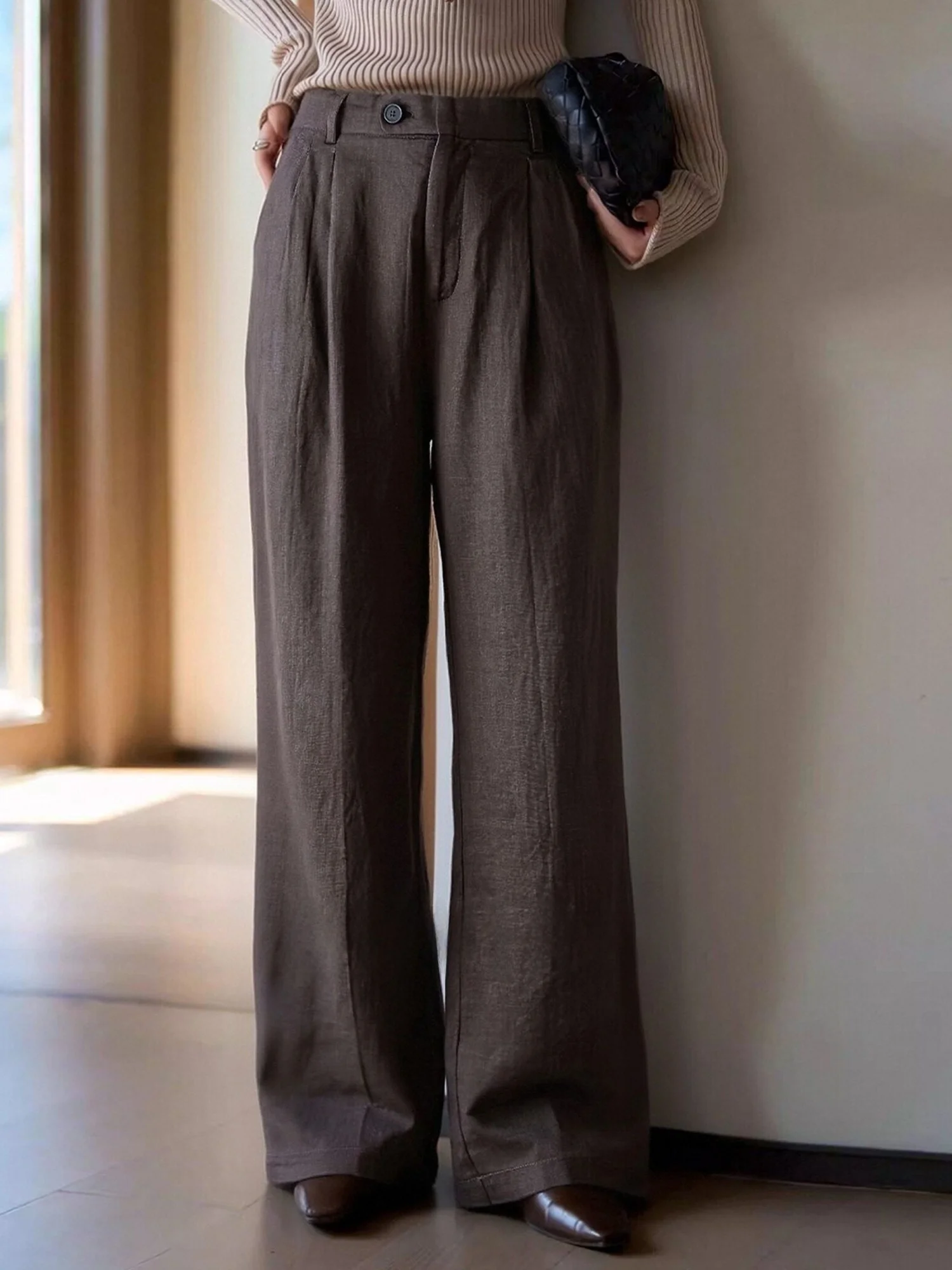 

Женские брюки с высокой талией и широкими штанинами, свободные, стройнящие, в пол, для повседневной носки, прямого кроя, бренд Chivirin