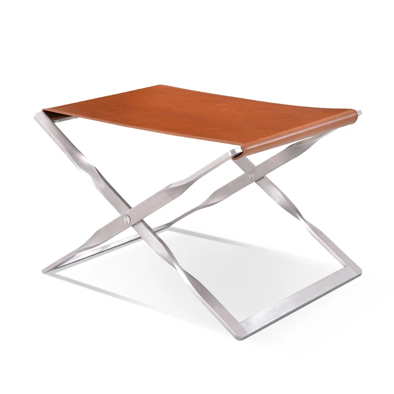 

PK91 stainless steel X-shaped leather folding stool with classic design, original craftsmanship, and high quality