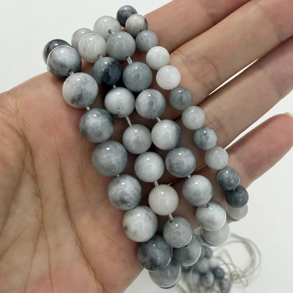 Semi-precious Stones White Grey Hawk's Eye Agate Stone Round Loose Beads 6 8 10 MM Pick Size For Jewelry Making DIY