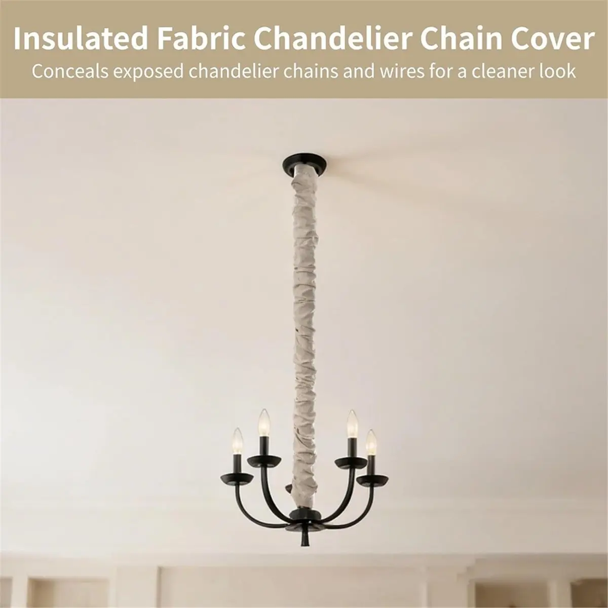 2Pack 6FT Linen Fabric Cord Covers for Chandelier Chains & Wires Soft Hook-and-Loop Cable Sleeves