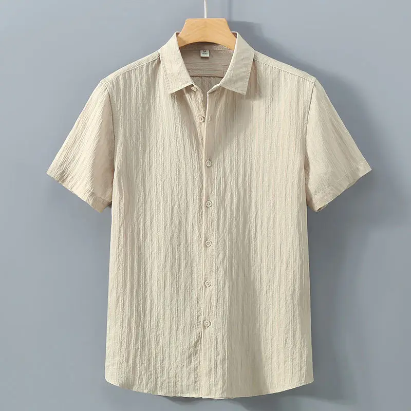 Men's Short Sleeve Bubble Summer Anti-Wrinkle Quick-Dry Breathable Cleanfit Polyester Ice Silk Youth Fashion Brand
