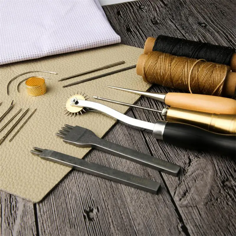 Leather Sewing Tools Set Manual Sewing Machine Speedy Stitcher Kit Waxed Thread Yarn Scissors Leather Repair Craft Tool