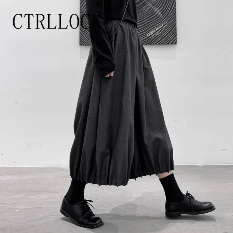 

CTRLLOCK Loose Elastic Waist Lantern Pants Thick Wide Leg Pleated Bloomers Trouser