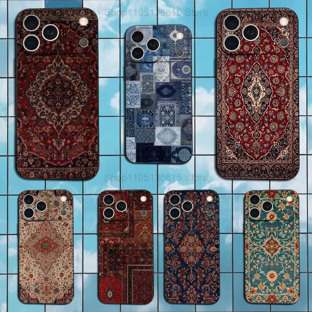 

Persian Carpet Floral Pattern Case For iPhone 15,17,16,12,14,13,11,Plus,Pro Max,XS,X,Mini,8,7,XR,SE,Soft Silicone Black