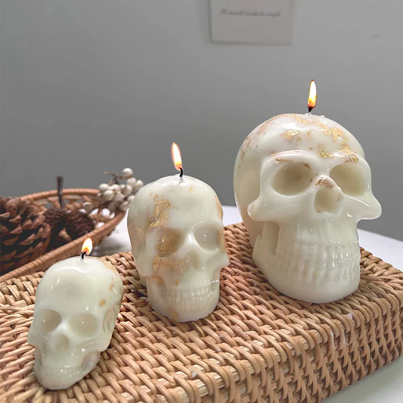 3D Skull Candle Silicone Mold Halloween DIY Handmade Epoxy Resin Mold Desktop Ornament Decorative Gypsum Soft Pottery Clay Tool