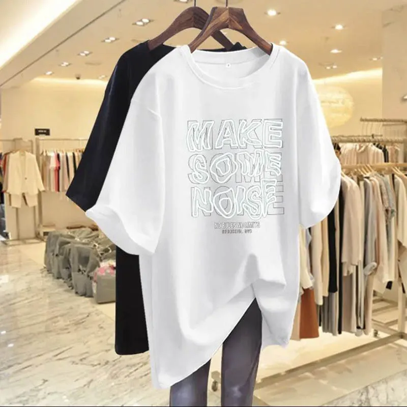 Women's Clothing Chic Hand-Painted Letter Print T-shirts Summer Casual Loose Pure Cotton Short Sleeve Top Tee Lady Y2k Pullovers