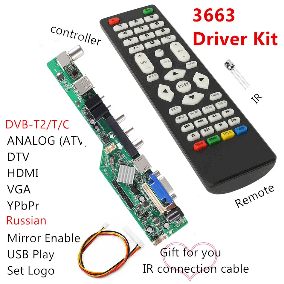 3663 New Digital Signal DVB-C DVB-T2 DVB-T Universal LCD TV Controller Driver Board UPGRADE 3463A Russian USB play LUA63A82