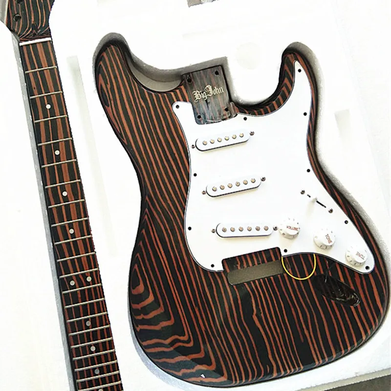 Unfinished Single Wave Electric Guitar with Zebra Wood Body and Neck, DIY Guitar Kits, BJ129