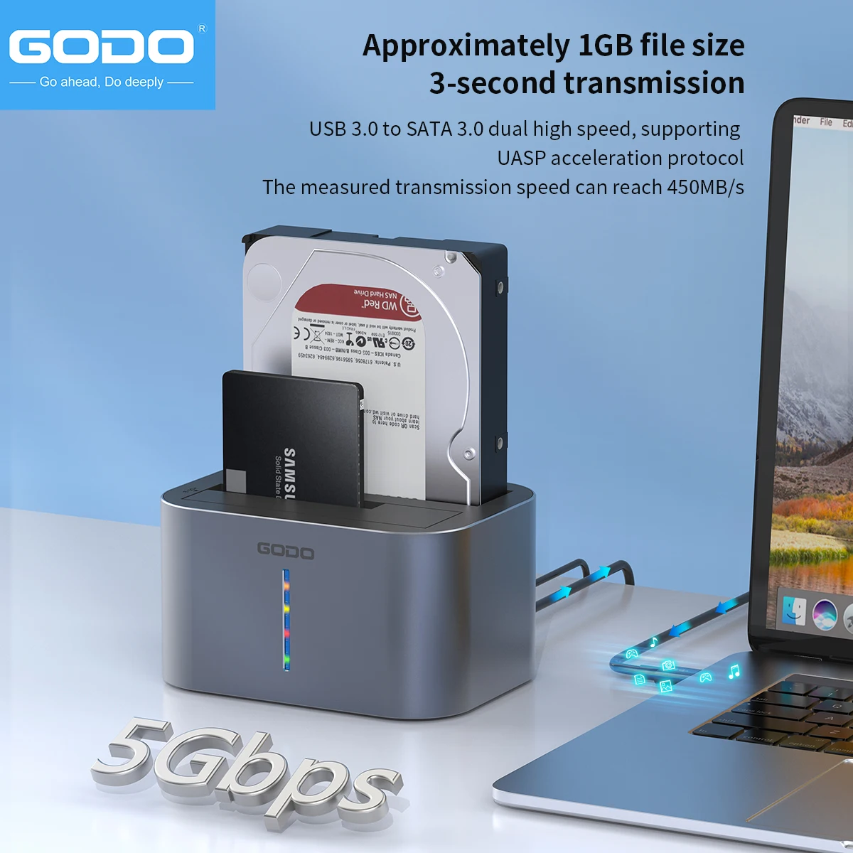 Imagem -04 - Godo-estação de Ancoragem do Disco Rígido com Indicador Led Dual Bay Hard Drive Dock Usb 3.0 tipo c 2.5 3.5 Hdds Ssd