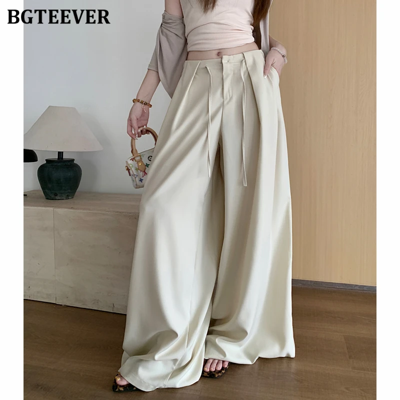 

BGTEEVER стильные женские широкие брюки на шнуровке повседневные свободные карманы женские костюмные брюки