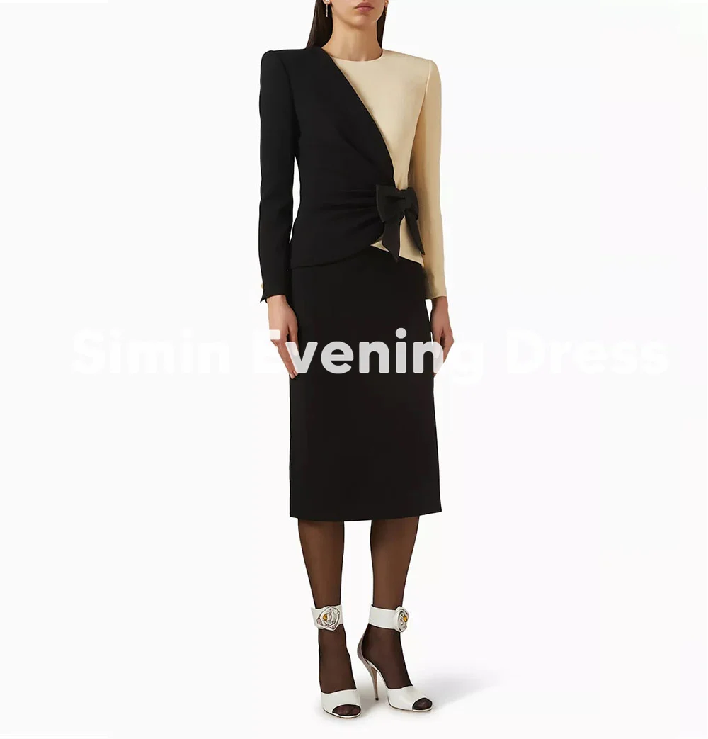 

Simin Women's Customized Straight O-neck Bow Simple Evening Dresses With Long Sleeves Knee-Length Elegant Party Dresses 2025