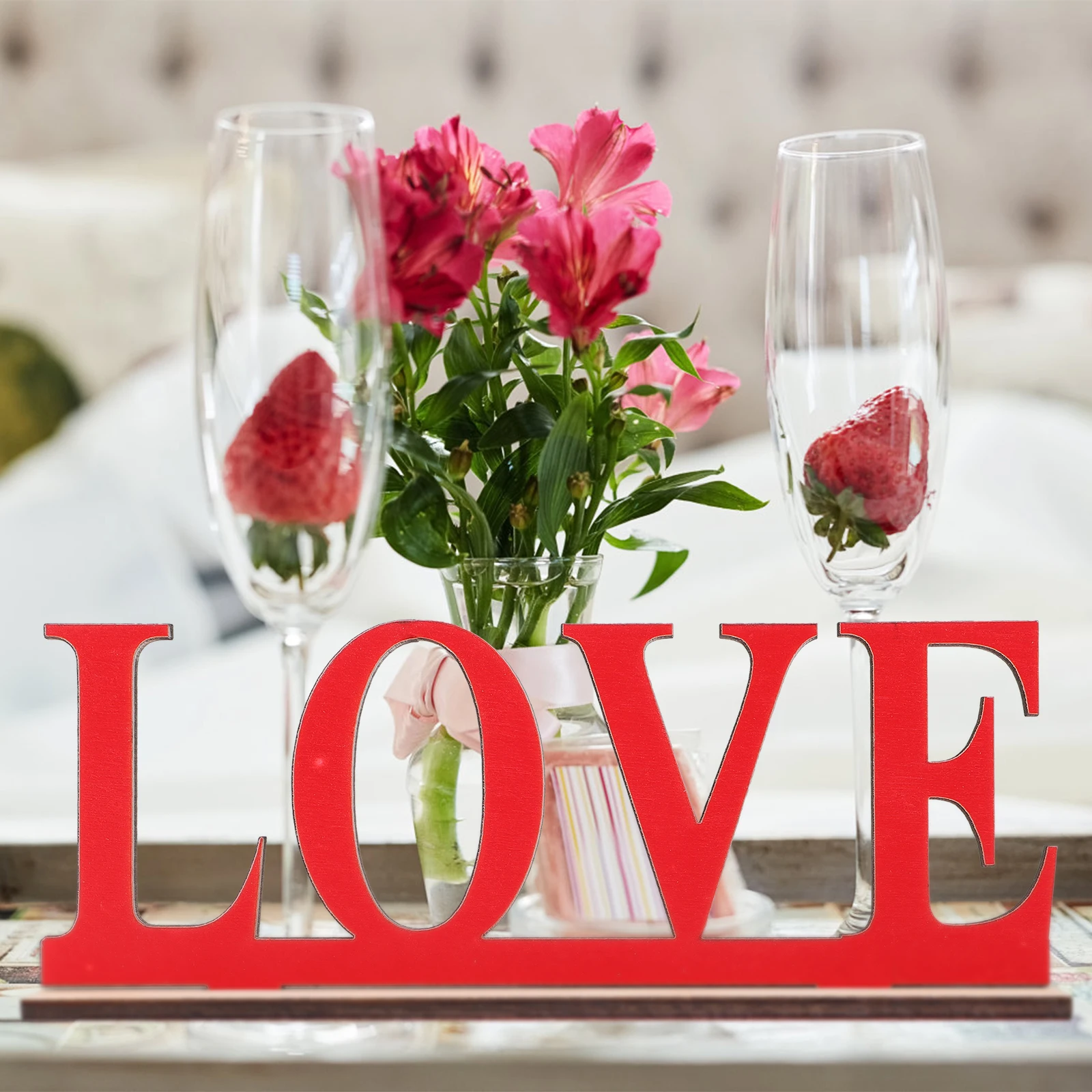 

2pcs Love Sign Romantic Tabletop Adornment Wedding Valentine'S Day Decorations Party Engagement Centerpiece Fade Resistant