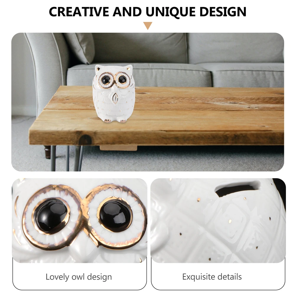 

Owl Desktop Decor Ceramic Coin Bank for Kids Boys Girls Money Box Lifelike Design Home Ornament Piggy Bank for Girls