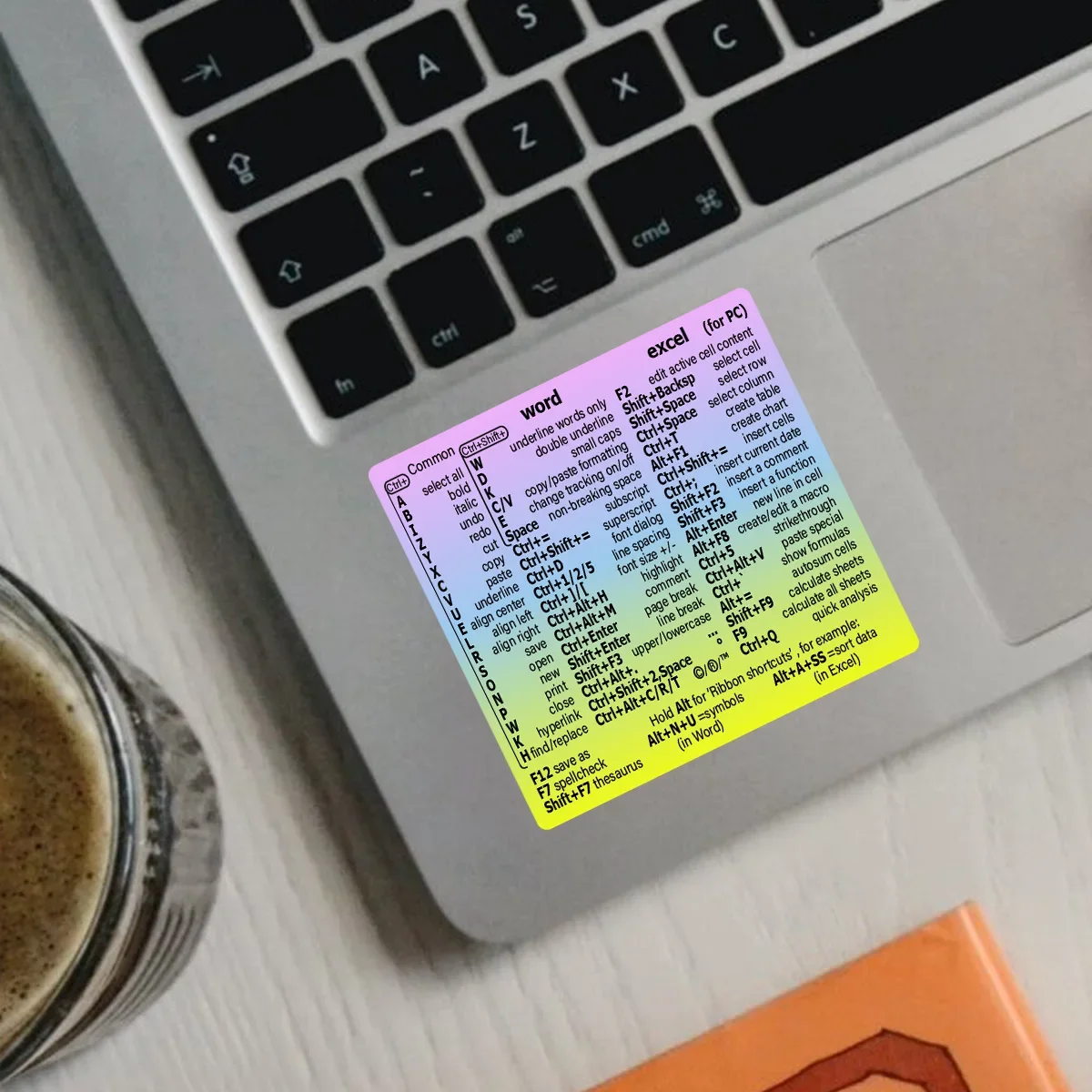 MacBook PC Reference Keyboard Shortcut Sticker Vinyl No-Residue Adhesive mac Shortcut Sticker for Any PC Laptop stickers