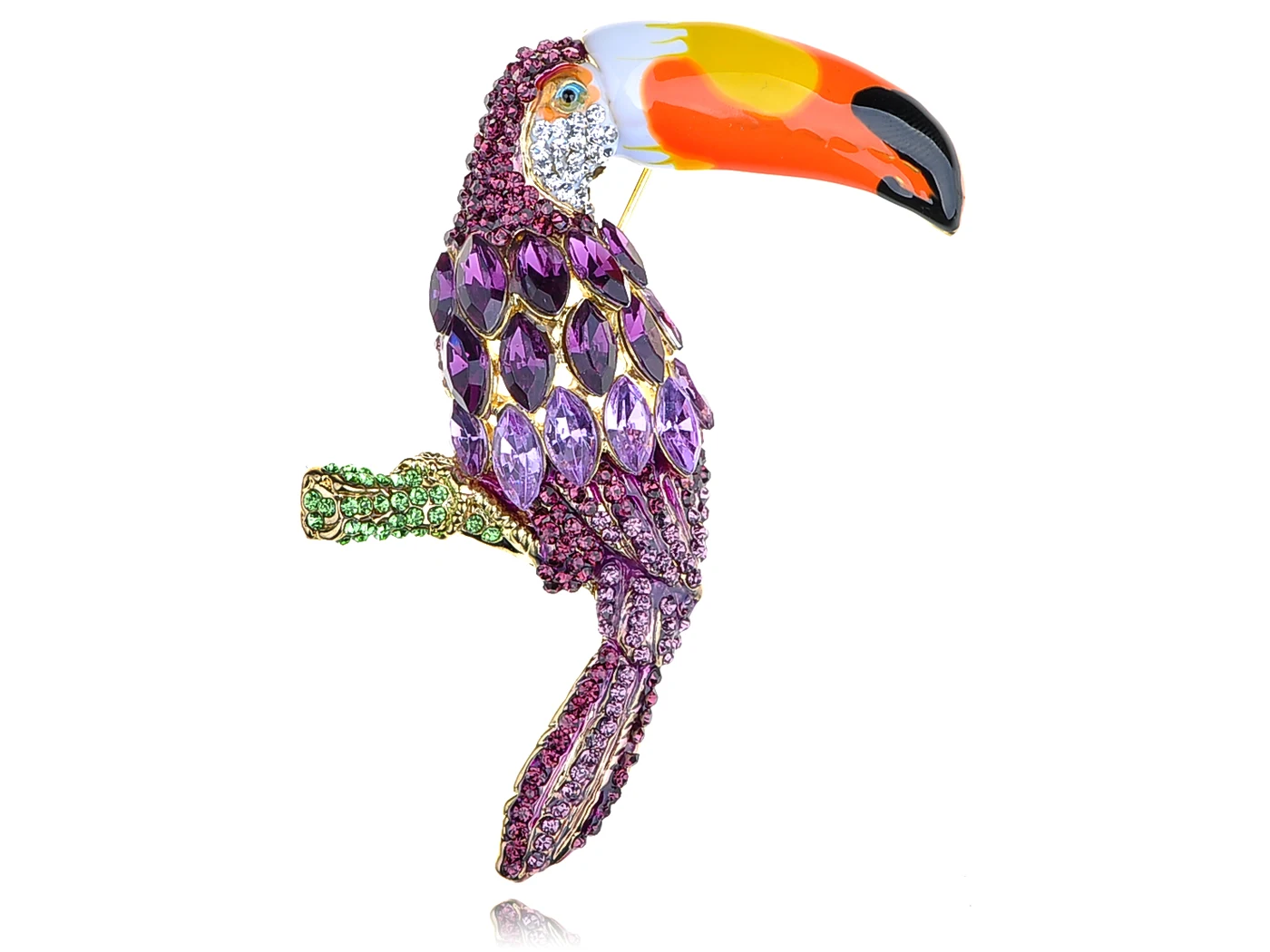 Womens Retro Gold Tone Purple Rhinestone Tropical Rainforest Toucan Parrot Bird Brooch Pin