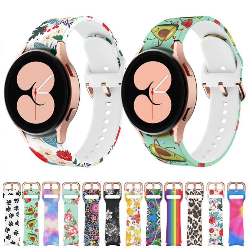 20mm Printed Silicone Strap For Samsung Galaxy 4 5 6 40mm 44mm 5 Pro 45mm Bracelet Watchband Watch 4 6 Classic 47mm 46mm Correa