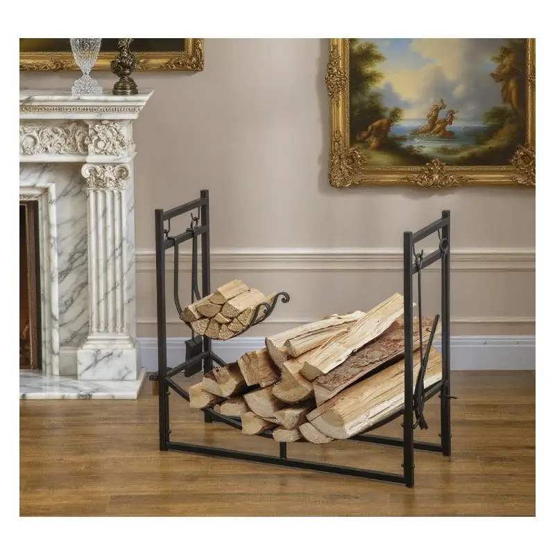 رف داخلي خارجي مع أدوات مدفأة وحامل حطب #2