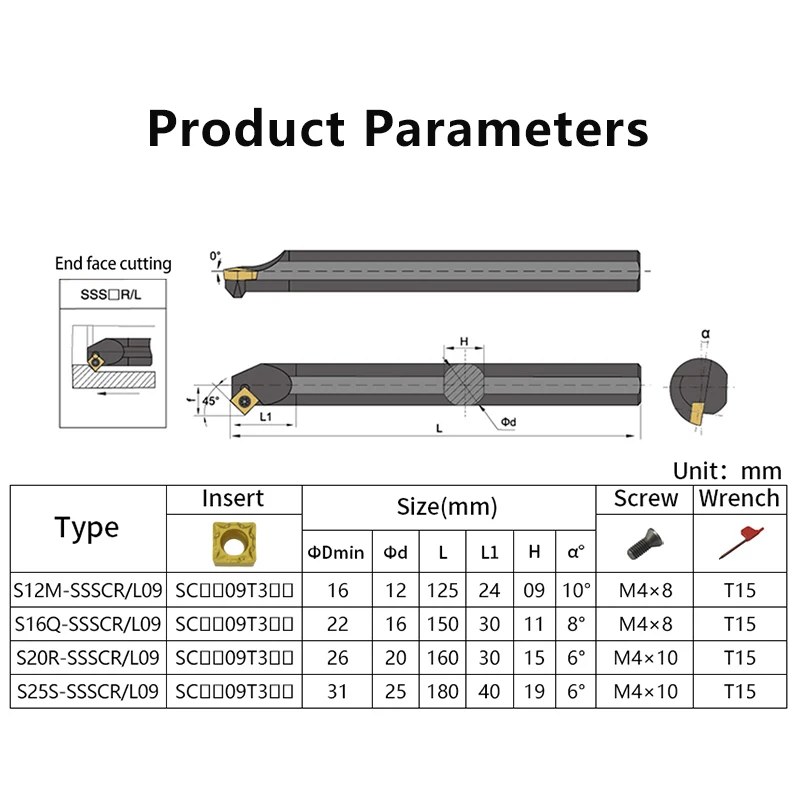 Internal turning tool S12M-SSSCR09 S14N-SSSCR09 S16Q-SSSCR09 S20R-SSSCR09 S25S-SSSCR09 Lathe Turning CNC Cutting Tool Cutter Bar