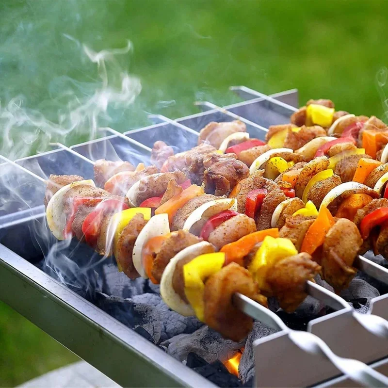 5-20pcs Stainless steel barbecue skewers food grade stainless steel skewers recyclable flat barbecue needles Kitchen Tools