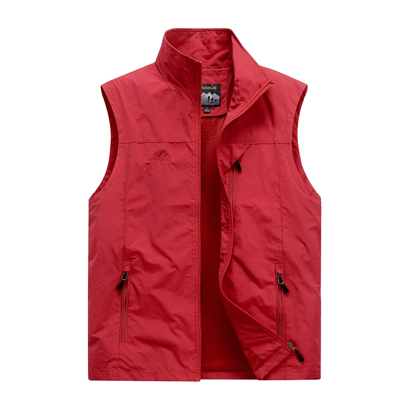 

Men Spring Summer Autumn Thin Outdoor Fishing Vest Men Multi Pocket Cargo Stand Collar Waistcoat Sleeveless Breathable Coat