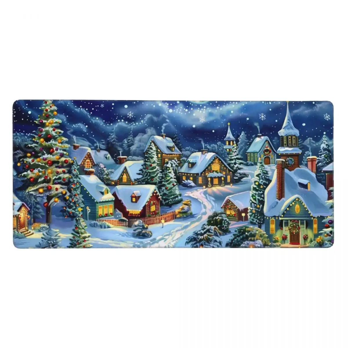 Christmas Town Full Moon Snow Village Large Mouse Pad Computer Keyboard Mouse Mat Gaming PC Laptop Desk Mat Office Table Mats